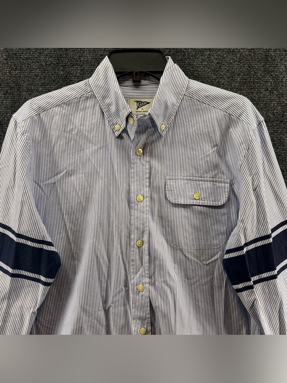 Gant Oxford Button Down L/S Shirt Medium Blue/White Stripe Armband Preppy Career - Picture 4 of 12